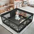thumbnail image 1 of Pkinoicy Black Baby Playpen, 47"x47", Compact Play Area for Infants and Toddlers - Ideal for Apartments, 1 of 6