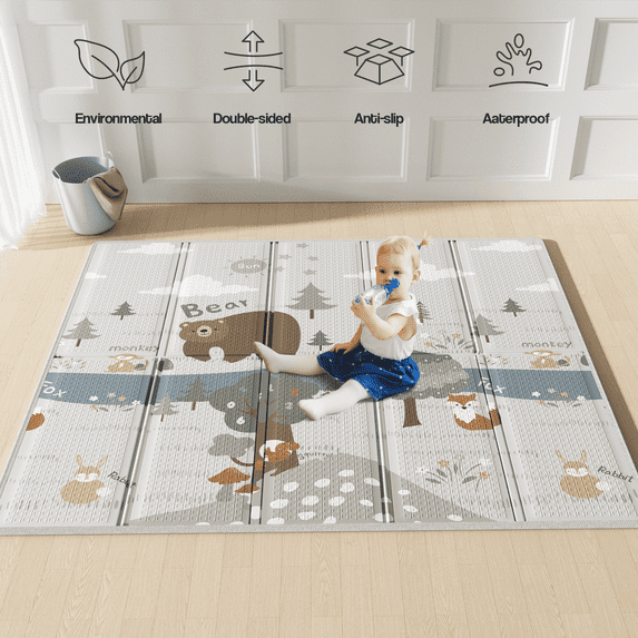 Pkinoicy Foldable Baby Play Mat, Extra Large Waterproof Activity Playmats for Babies,Toddlers, Infants