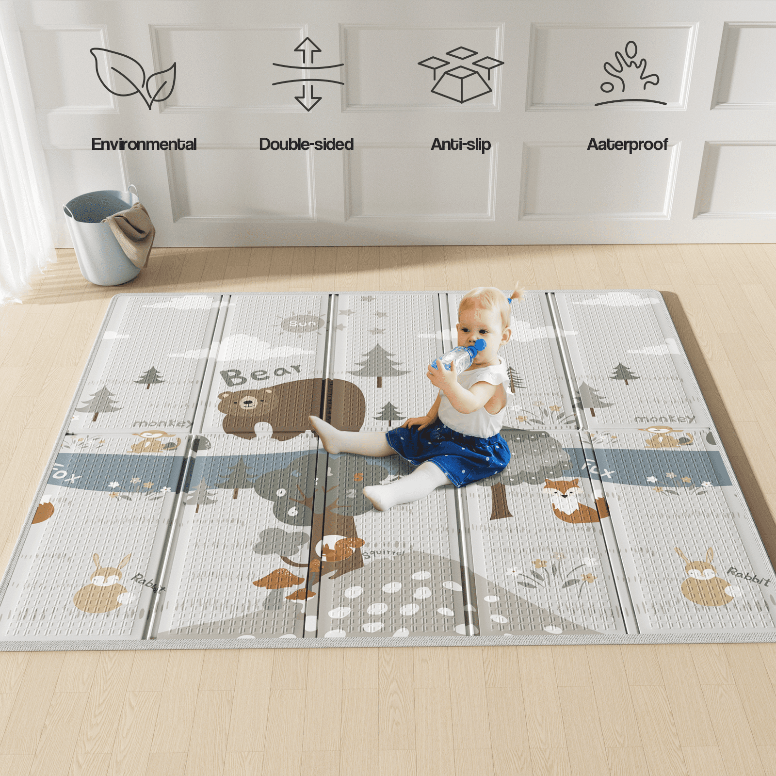 Pkinoicy Foldable, Thick Foam Play Mat, Waterproof Activity Playmats