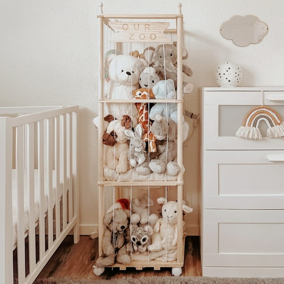 Pkinoicy Standing Stuffed Animal Storage Organizer - Wood Stuffed Animal Zoo Storage,Stuffed Animal Holder,Gift for Nursery Playroom Kidroom Bedroom-54 inch,Space-saving Nursery Organization