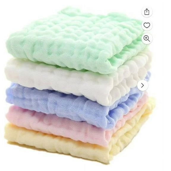 Pklyzj 5Pack Baby Muslin Washcloths - Natural Cotton Baby Wipes - Soft Baby Face Towel and Muslin Washcloth for Sensitive Skin,12*12in