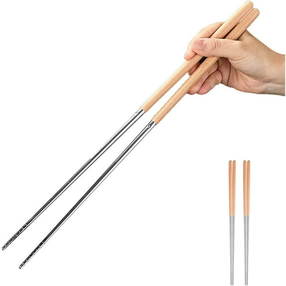 Pklyzj Advanced Stainless Steel Extra Long Cooking Chopsticks, 15.7 Inch, Heat Insulation and Anti Scalding, Reusable Kitchen Chopsticks 2 Pairs