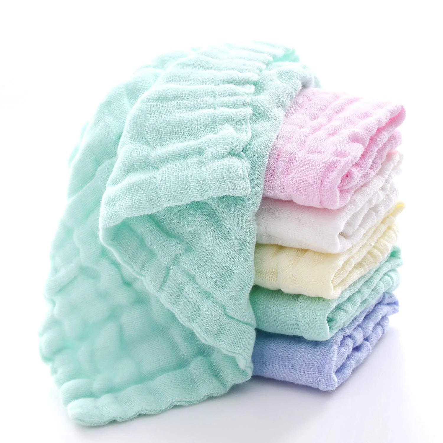 Pklyzj Baby Washcloths Muslin Cotton Baby Face Towels 5 Pack Wash Cloths Soft on Sensitive Skin Absorbent for Boys & Girls 12x12 inches