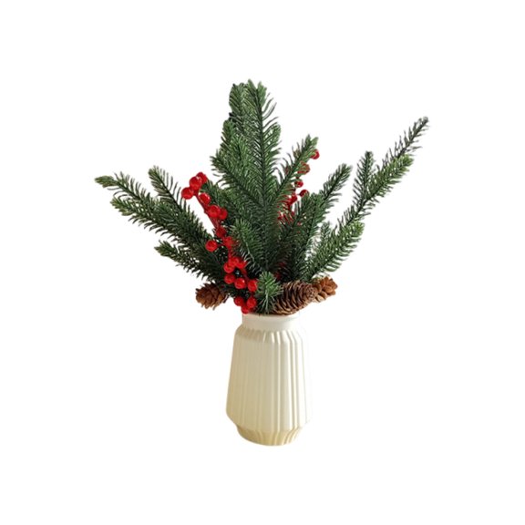 Pklyzj Christmas Decorations,12in Artificial Simulation Red Pulp Fruit Pines Branches Pines Stems With Pines Cones Flower Bouquets Christmas Home Desktop Living Room Decoration Ornaments Christmas De