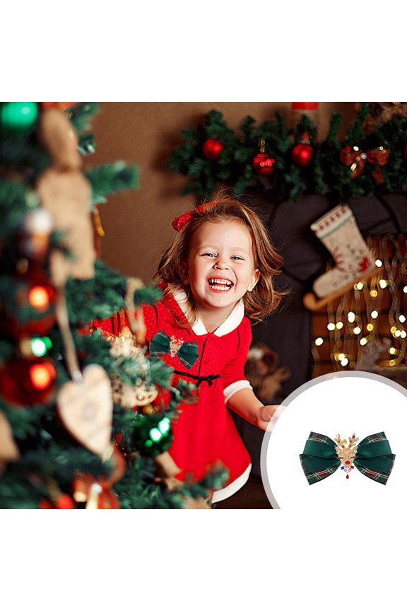 Christmas Ornaments Christmas Decorations,Holiday Christmas Tree Deer Rhinestone Plaid Fabric Bow Brooch Christmas Gift Width 4.7 Inches Height 2.7 Inches Christmas Decorations