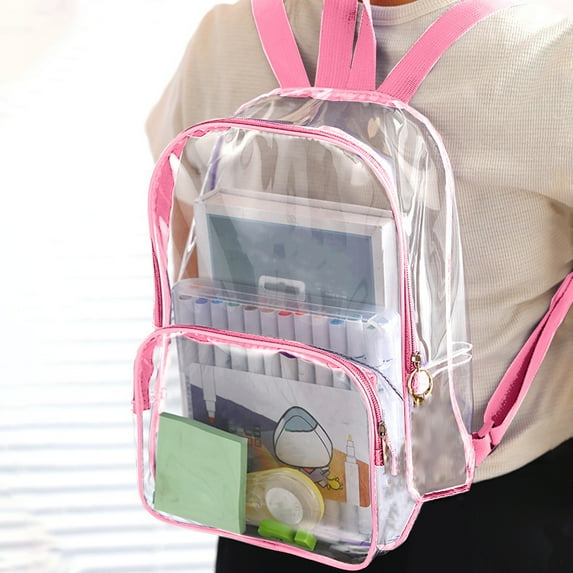 Pklyzj Clear Backpack, Heavy Duty Transparent Bookbag for School, Fabric & PVC Transparent Backpack with Reinforced Strap for Women Men, Large Capacity Clear bag for College, Travel, Security