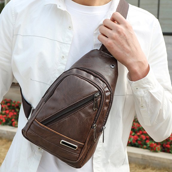 Pklyzj Clearance Men's Soft Leather Chest Bag Stylish One-Shoulder Bag Waterproofing Casual Business Crossbody Sling Bag Grocery & Essentials