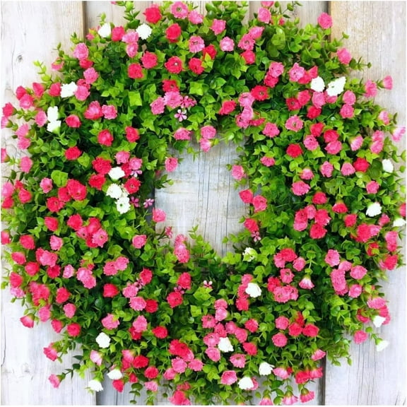 Pklyzj Farmhouse Colorful Cottage Wreath Spring Hanging Ornament, Durable and Stable Beautiful Artificial Wreath, All Seasons Welcome Sign Festival Party Decoration 13inch