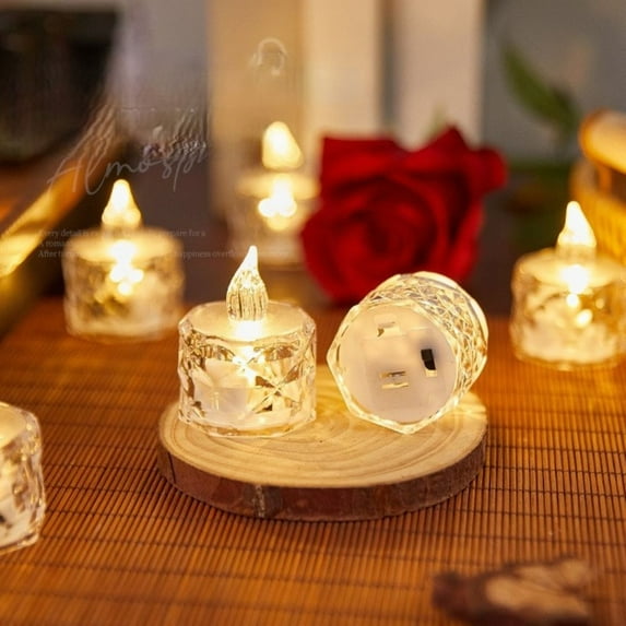 Pklyzj Flameless Crystal Candle Lights, 5 Packs of Flashing Battery-Powered LED Small Round Candles, Suitable for Weddings, Dining Tables, Marriage proposals, Home Decoration tealight