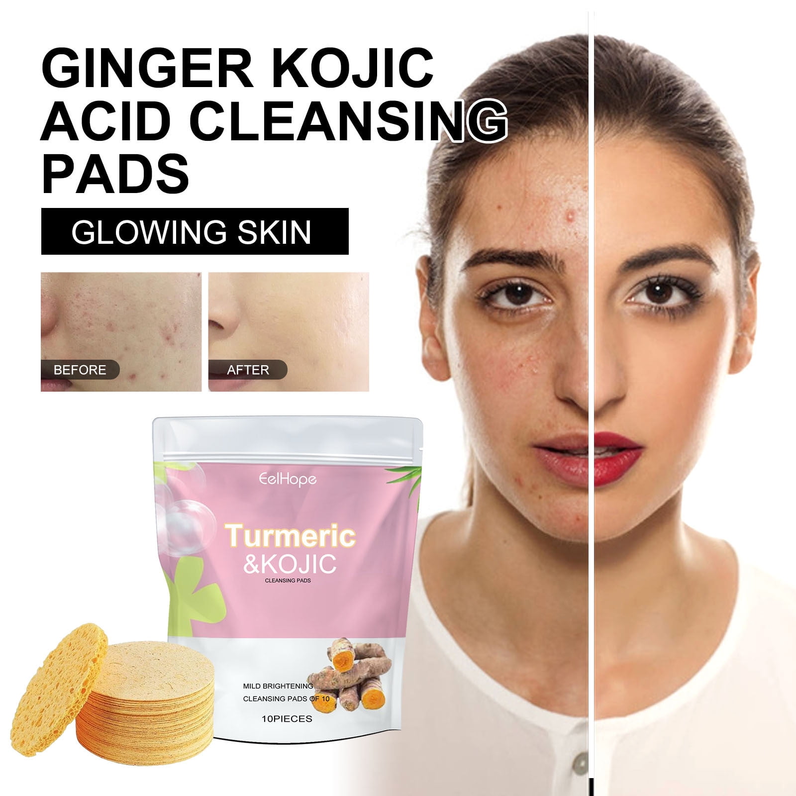 Pklyzj Kojic Acid Turmeric Cleansing Pads, Turmeric Cleansing Exfoliating Pads for Dark Spots
