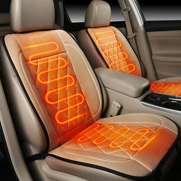 Pklyzj Portable Leather Heated Seat Cushion for Cars. Chair with Temperature Control and Timer, 12V/24V Car Seat Covers Back and Seat Heating