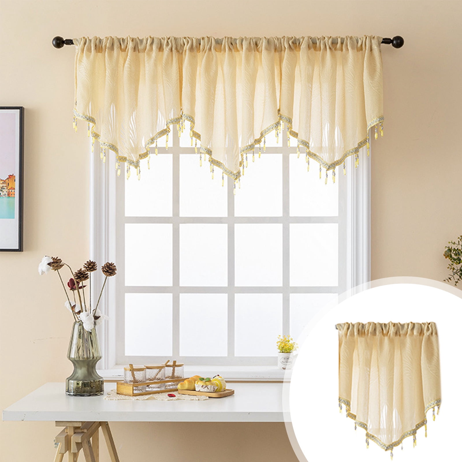 Pklyzj Solid Color Sheer Curtain Valance, Farmhouse Sheer Valance with