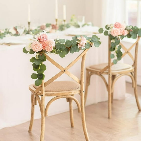 Pklyzj Spring Savings Wedding Aisle Chair Decorations Flowers Rose Floral Wedding Chair Back Flowers With Leaves And Ribbons Church Chair Flowers For Wedding Ceremony Decor on Clearance
