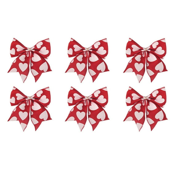 Pklyzj Valentine's Day Decorations 6 PCS Valentine's Day Wreath Bows Red Love Heart Burlaps Bows For Wreaths Valentines Day Ribbon Bows Tree Topper Bow For Home Indoor Outdoor Decoration Wreath Vale