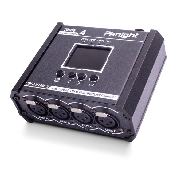 Pknight 4-Port Bi-Directional Art-Net/sACN to DMX512 Converter, a Compact Node with PowerCON, PoE & USB-C for Stage Lighting CR041R MK II