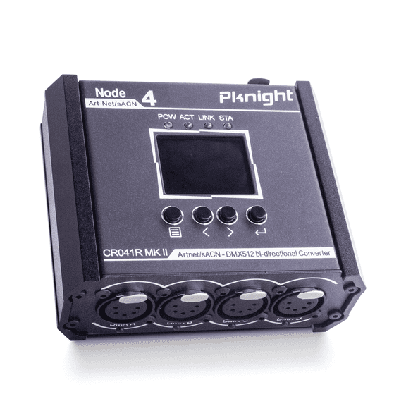 Pknight 4-Port Bi-Directional Art-Net/sACN to DMX512 Converter, a Compact Node with PowerCON, PoE & USB-C for Stage Lighting