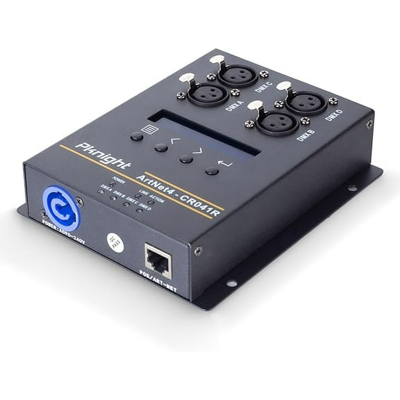 Pknight ArtNet DMX Ethernet Lighting Controller Interface, Truss-mount, 4-Universe Bidirectional Art-Net to DMX512 Node, PoE (No RDM)