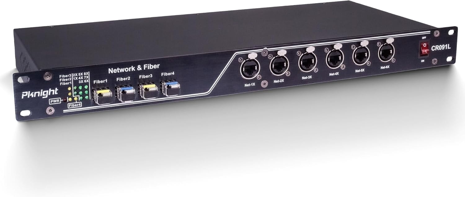 Pknight  Gigabit Fiber Ethernet Switch , 12 Port Hybrid , 4 SFP + 8 RJ45 . Industrial Rackmount Network Hub for Stage Lighting CR091L