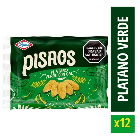 Pltano Ramo Verde con Sal Pisaos - 12 Pack (28g Each) - Crunchy Plantain Chips with Salt