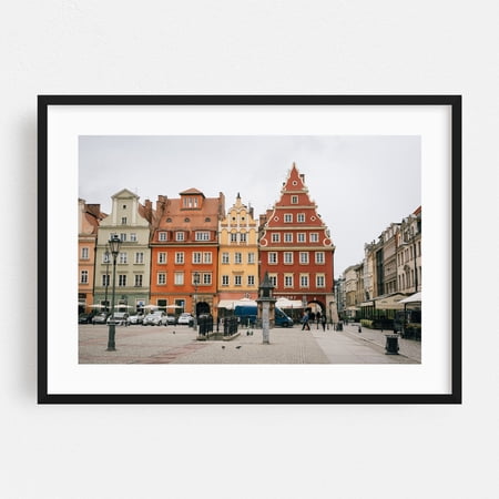 Plac Solny, Wroclaw 01 - Wroclaw Dolnoslaskie Poland Photography Architecture Cityscape Street Photography Travel Poster Vintage Black Framed Wall Art Print 5 x 7 inches