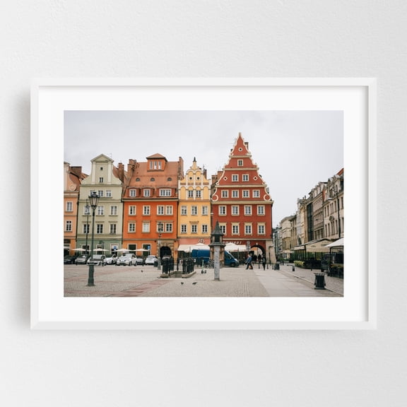 Plac Solny, Wrocław 01 - Wrocław Dolnośląskie Poland Photography Architecture Cityscape Street Photography Travel Poster Vintage White Framed Wall Art Print 5 x 7 inches