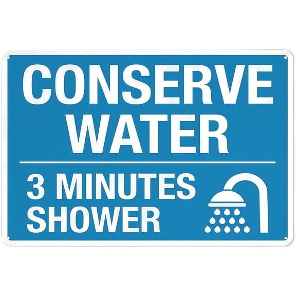 Placards of Metal Conserve Water 3 Min Shower Sign - 8"x12" Rust Free Aluminum UV Ink Printed Sign, Durable Weatherproof Outdoor for Home, Bathroom, Water Conservation