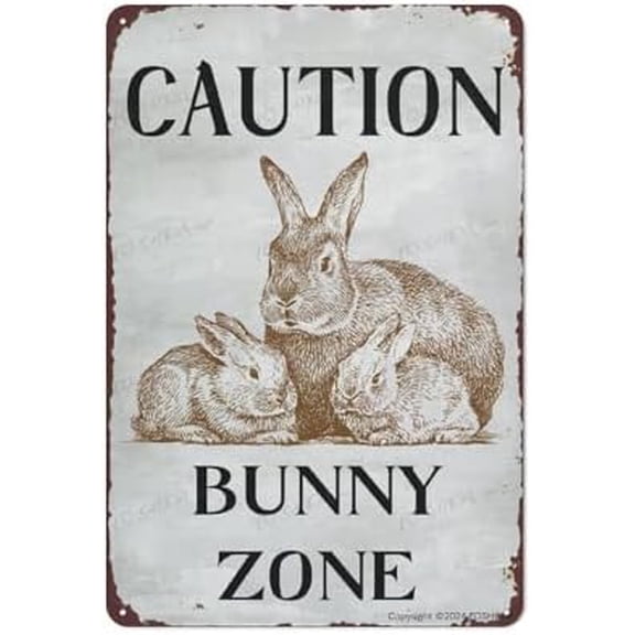 Placards Of Metal Caution Bunny Zone Sign Aluminum Sign Indoor & Outdoor Use Safety Sign 12"X8"