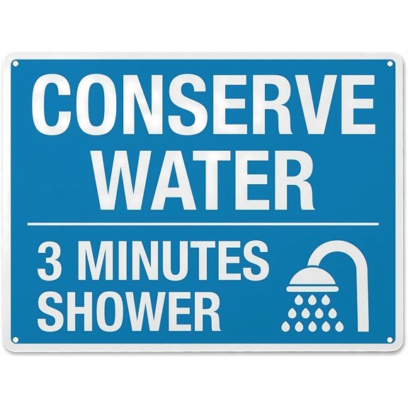 Placards Of Metal Conserve Water 3 Min Shower - 8"x12" Rust Free Aluminum Sign, UV Ink Printing, Durable for Home, Bathroom