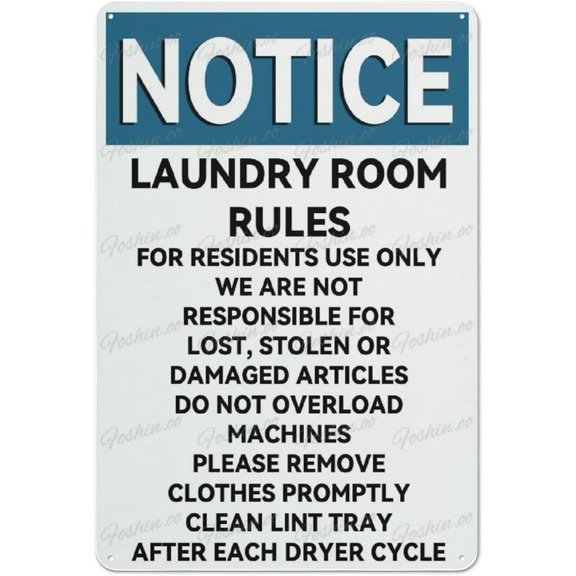 Placards Of Metal Notice Laundry Room Rules Aluminum Sign Fade Resistant Easy Mounting Indoor/Outdoor Use Sign 12X8 Inch