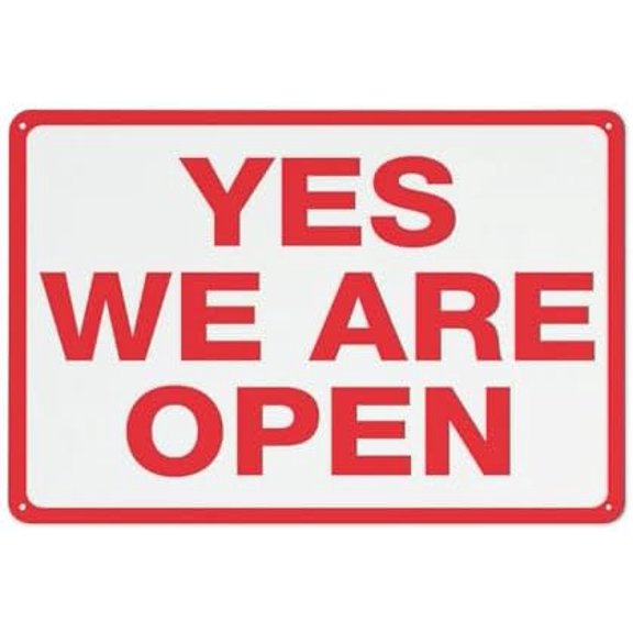 Placards Of Metal Yes We Are Open Aluminum Sign Fade Resistant Easy Mounting Indoor/Outdoor Use Sign 12X8 Inch