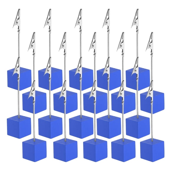 Place Card Holder, 20Pcs Memo Clip Holder Stand with Alligator Clasp Table Number Holders Wooden Base for Pictures Note Card Paper, Blue