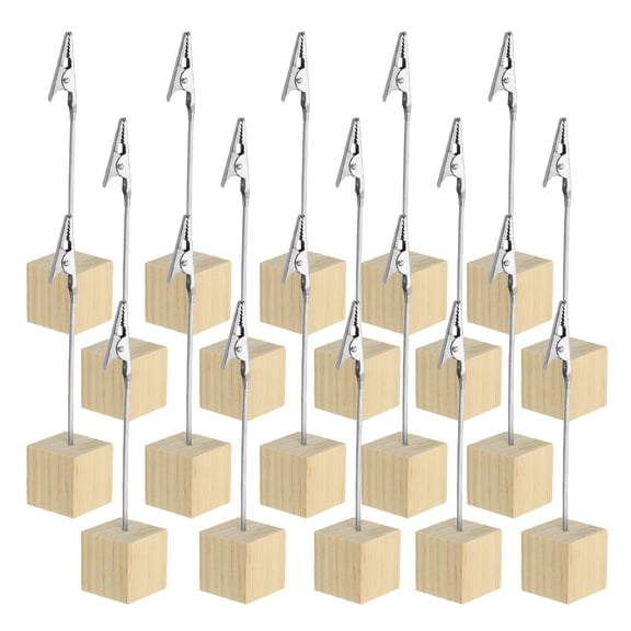 Place Card Holder, 20Pcs Memo Clip Holder Stand with Alligator Clasp Table Number Holders Wooden Base for Pictures Note Card Paper, Brown
