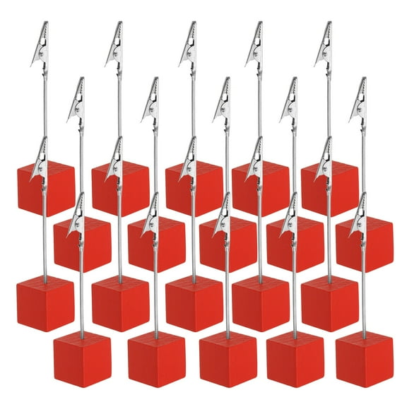 Place Card Holder, 20Pcs Memo Clip Holder Stand with Alligator Clasp Table Number Holders Wooden Base for Pictures Note Card Paper, Red