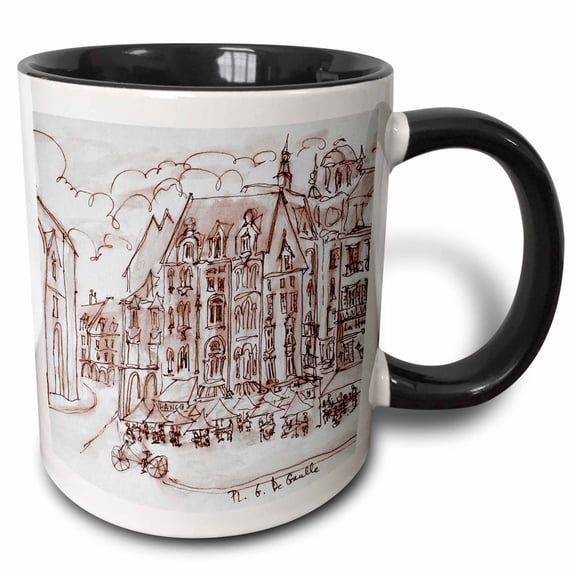 3drose, Place Du General De Gaulle, Old Town, Lille, France, 11oz Two-tone Black Mug