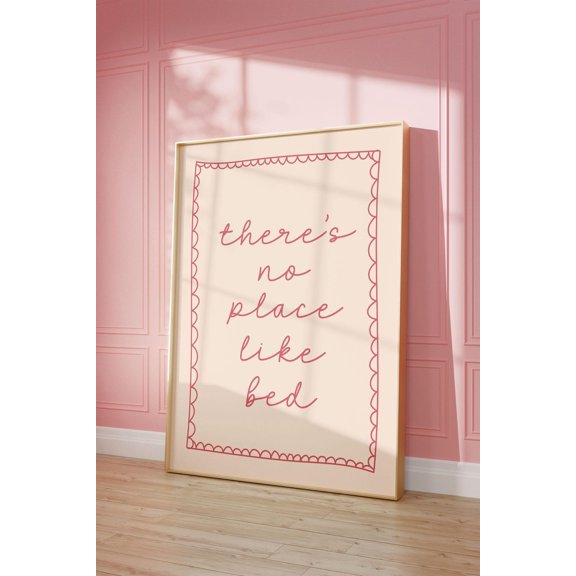 There'S No Place Like Bed Art Poster, Pink Hand Drawn Home Poster, Daily Reminders Affirmation Poster Bedroom Art Dorm Decor, Stretched Canvas Size 8x12 F03.1.15l416