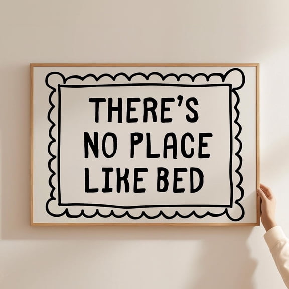 There'S No Place Like Bed Print, Cute Above Bed Trendy Horizontal Wall Art, Funky Bedroom Decor, Retro Wall Art, Wall Art, Modern Wall Decor, 8x12 UNFRAMED