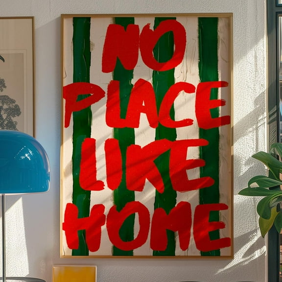 No Place Like Home, Typography Poster, Red Wall Art, Stripe Wall Print, Bedroom Wall Decor, Dopamine Decor, Eclectic Art, Maximalist Poster Wall Art, Modern Wall Decor, 16x24 UNFRAMED