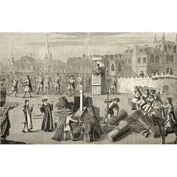 The Place of Martyrdom of Bishops Ridley & Latimer At Oxford Showing Dr. Smith Preaching Before Their Execution From The Book of Martyrs by John Foxe Published C.1865 Poster Print - 18 x 11