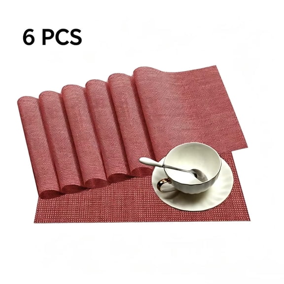 Place Mat Gray Table Mats Set of 6, PVC Table Mats, Vinyl Non-Slip Insulation Dinner Mat, Rectangle 12"×18" Washable Vintage Woven Placemats for Dining Kitchen Restaurant Table