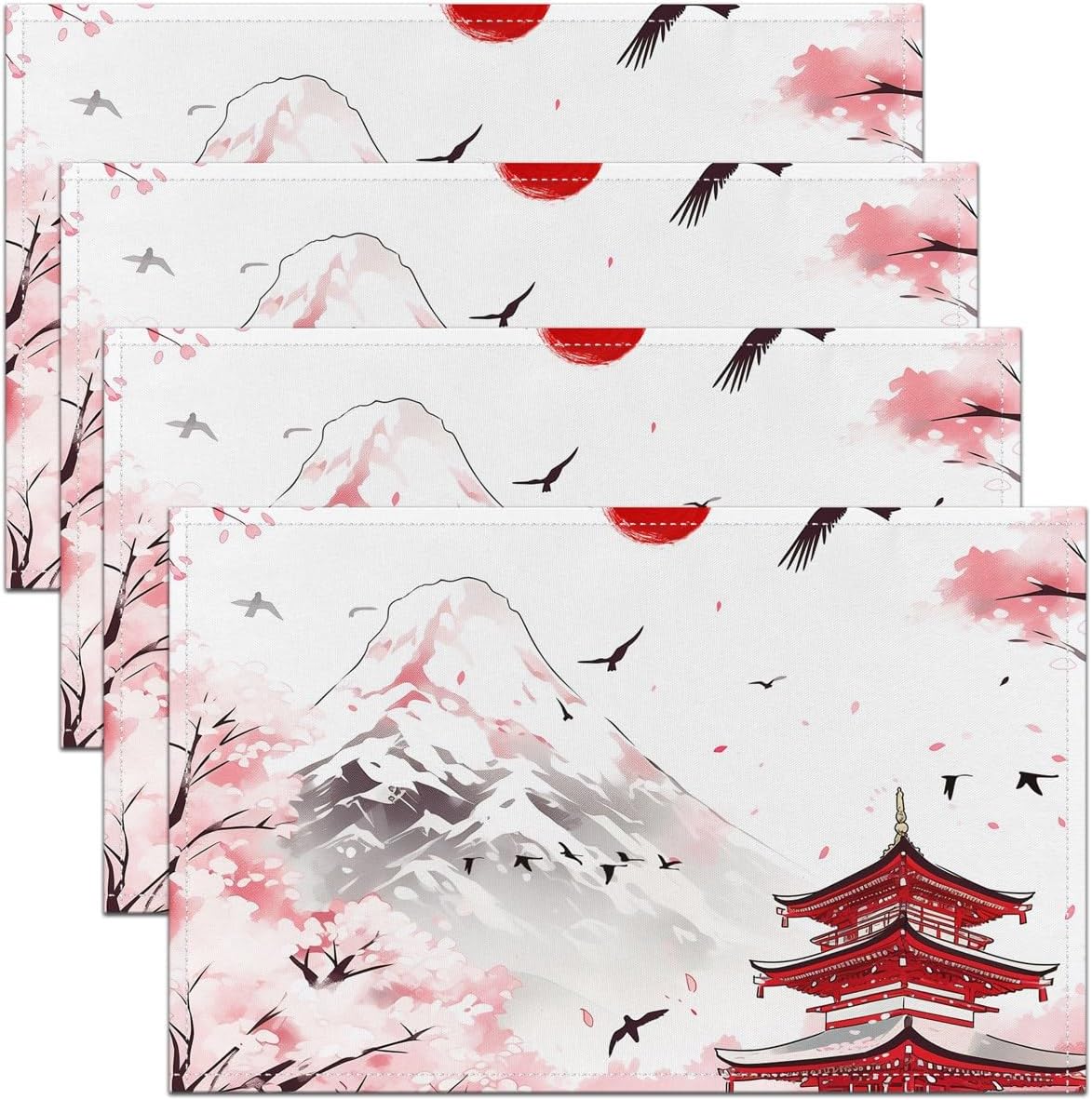 Place Mats 12x18 Inch-Set of 4,Black and Red Cherry Blossom Waterproof ...