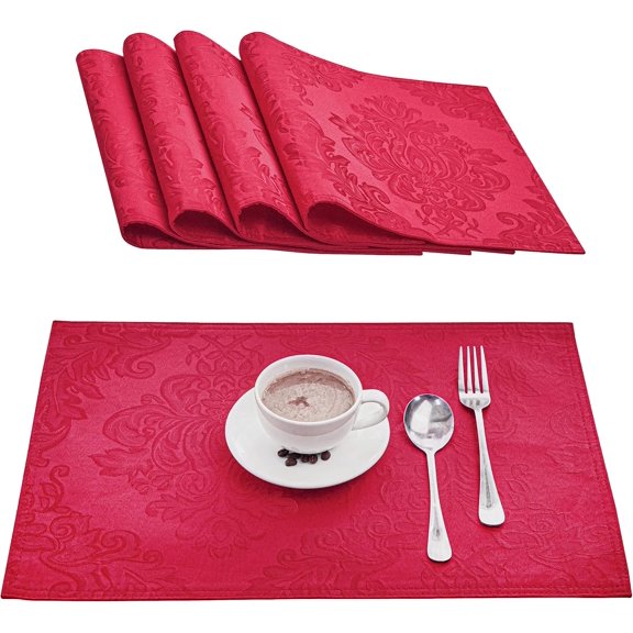 Place Mats Set of 4 Rectangle Rectangular Waterproof Fabric Polyester Cloth Washable Wipeable Heat Resistant Placemats for Kitchen Dining Dinner Table Indoor 13 x 19 Inch Red