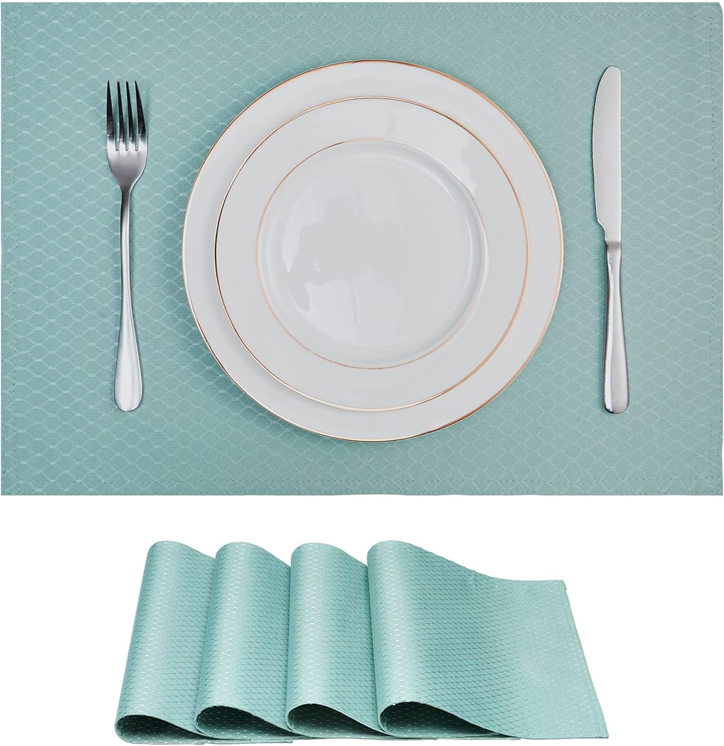 Place Mats Set of 4 Rectangle Rectangular Waterproof Fabric Polyester Cloth Washable Wipeable