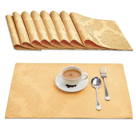 Place Mats Set of 8 Rectangle Rectangular Waterproof Fabric Polyester Cloth Washable Wipeable Heat Resistant Placemats for Kitchen Dining Dinner Table Indoor 13 X 19 Inch Red