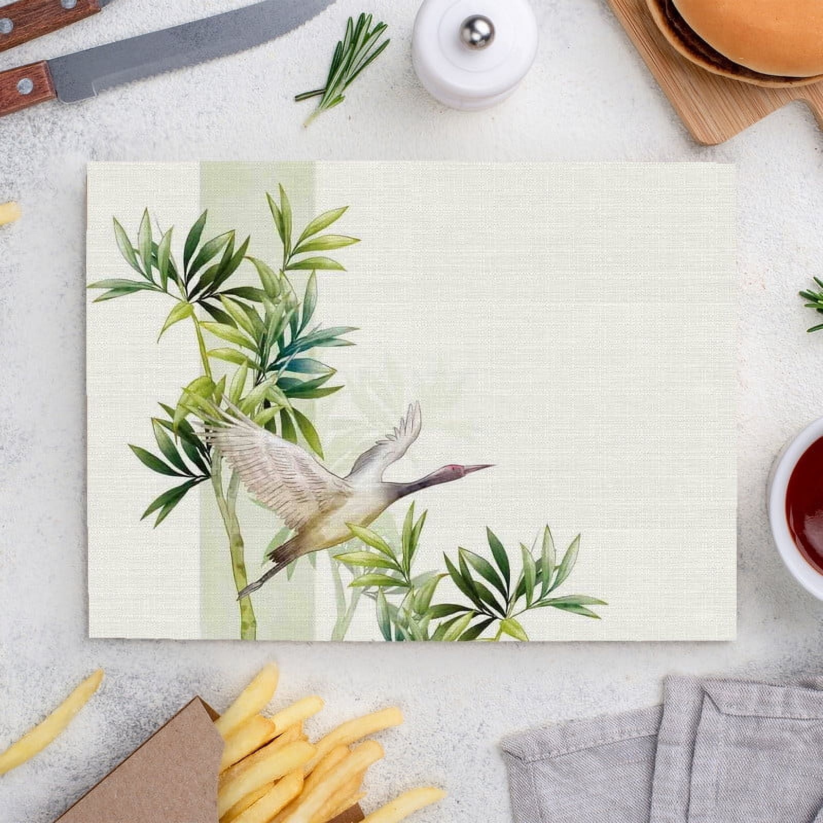 Place Mats Set,Decorative Table Place Mats For For In Door Dinning,Heat Insulation Stain Resistant Table Mats(Crane)
