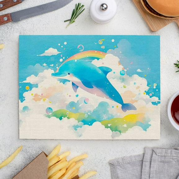 Place Mats Set,Decorative Table Place Mats For For In Door Dinning,Heat Insulation Stain Resistant Table Mats(Dolphin)