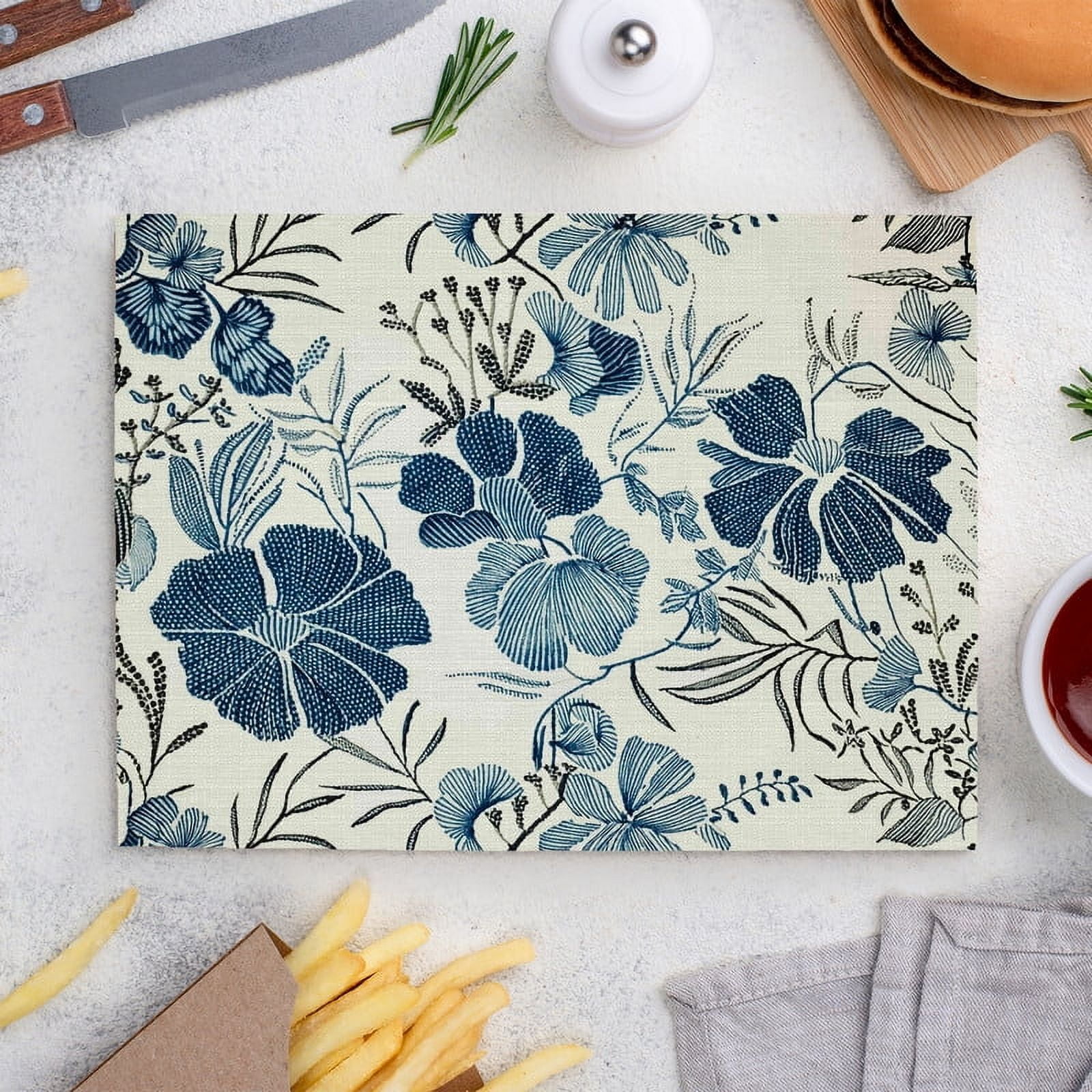 Place Mats Set,Decorative Table Place Mats For For In Door Dinning,Heat Insulation Stain Resistant Table Mats(Flower)