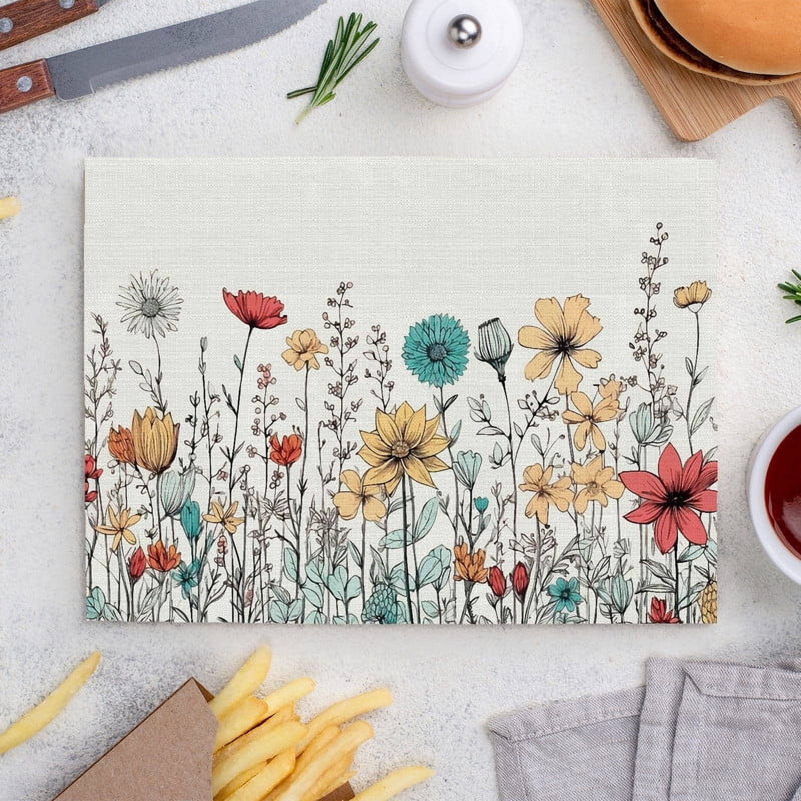 Place Mats Set,Decorative Table Place Mats For For In Door Dinning,Heat Insulation Stain Resistant Table Mats(Flower)
