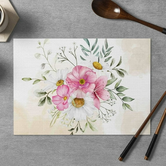 Place Mats Set,Decorative Table Place Mats For For In Door Dinning,Heat Insulation Stain Resistant Table Mats(Flower)