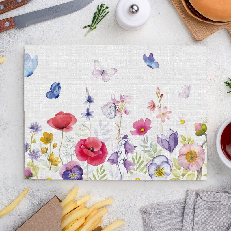 Place Mats Set,Decorative Table Place Mats For For In Door Dinning,Heat Insulation Stain Resistant Table Mats(Flower)
