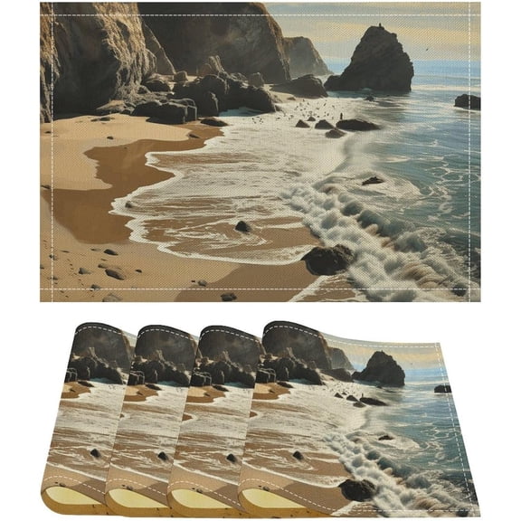 Place Mats Set of 4 Beach on The Pacific Coast Placemat for Kitchen Table Indoor/Outdoor Washable Placemat Wipeable Dining Table Mats